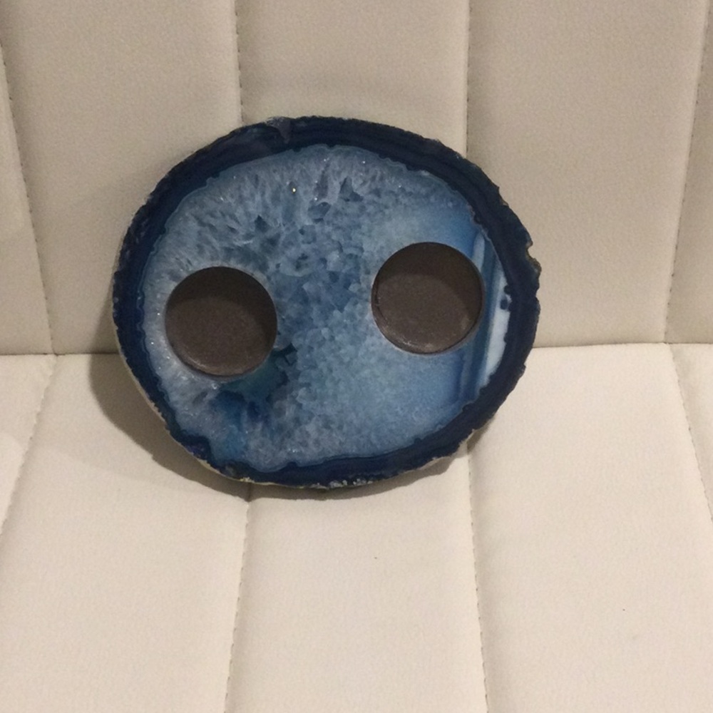 EUC Blue Agate Geode Gem Stone Tea Light Candle Holder